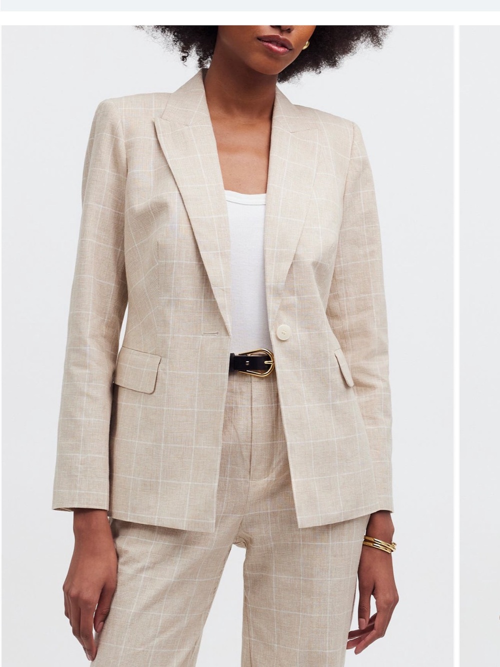 Madewell The Plaid Slim Linen Blend (Beige) Blazer